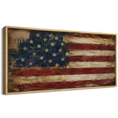 Vintage Rustic American Flag Wall Decor - Large Framed Canvas Master Bedroom Wall Art Print