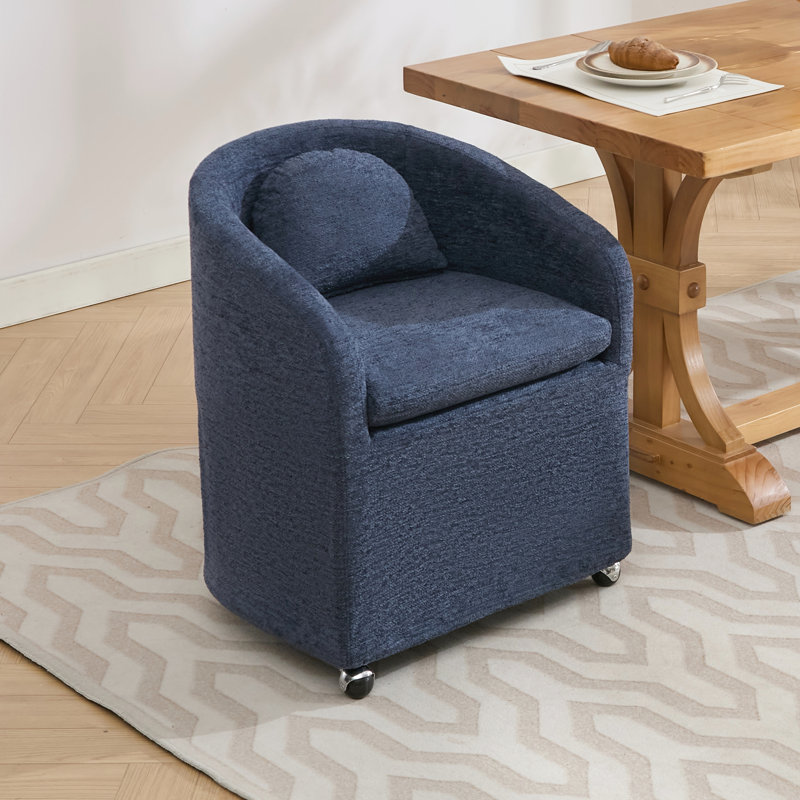 Fauteuil de salle à manger rotatif 360 ° en tissu de chenille avec coussin et roulettes, bleu pour l'intérieur, Blue