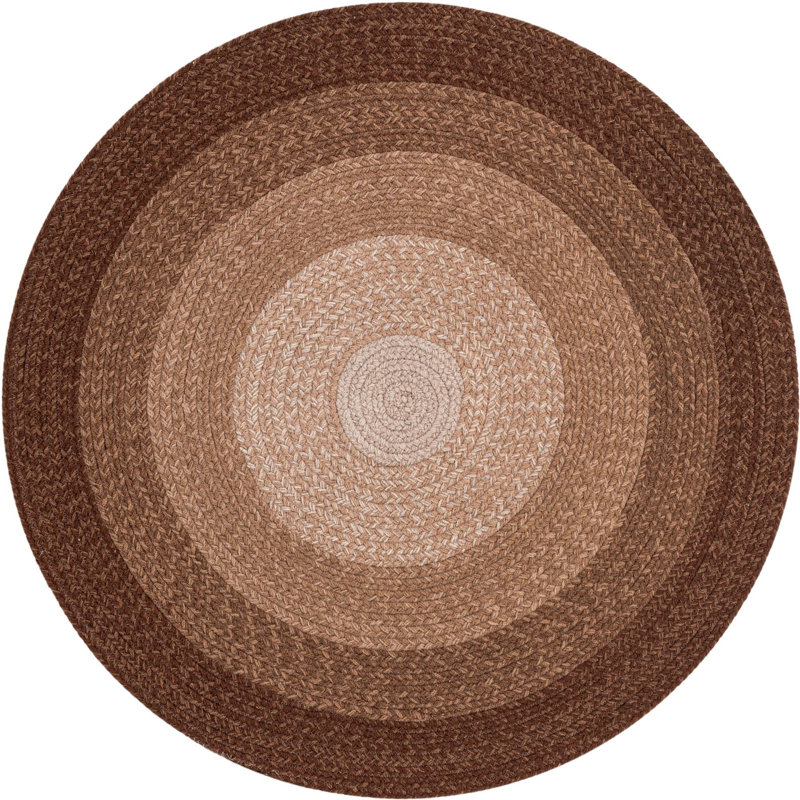 Ombre Hand Braided Wool Rug, Brown, Round 3'1"