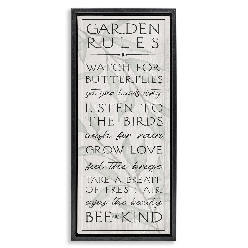 Uplifting Garden Rules Floating Frame, design by Lil' Rue, 31" H x 15" W, Jet Black Floater Frame