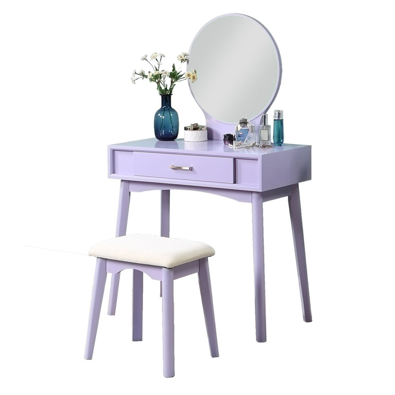 Bureau de coiffeuse en bois avec tabouret, Purple