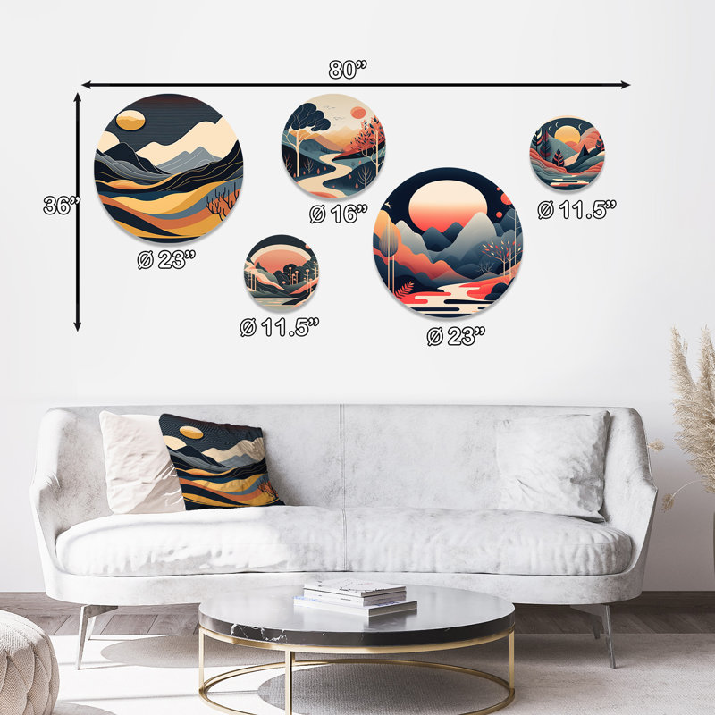 Ensemble de 5 décorations murales jaune lune dans les montagnes III