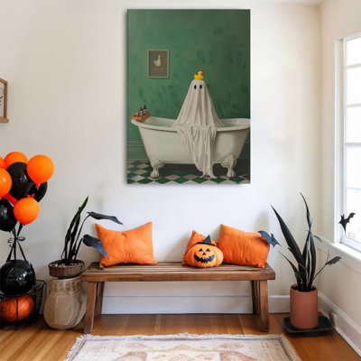 Drôle de baignoire gothique verte, art mural 24 po x 36 po