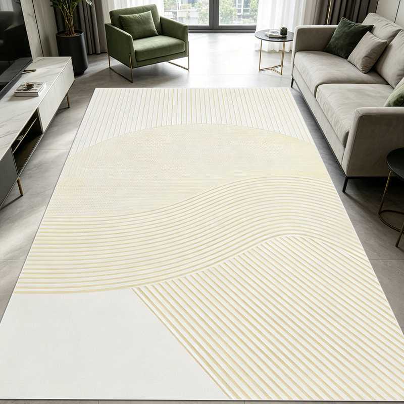 1PC Minimalist Neutral Geometric Wavy Stripe area rugs for Living Room, Soft and Comfortable, Suitable for all seasons, easy-to-maintain, machine washable Indoor floor mat, Under Table Farmhouse suitable for dining room, bedroom, home office,
