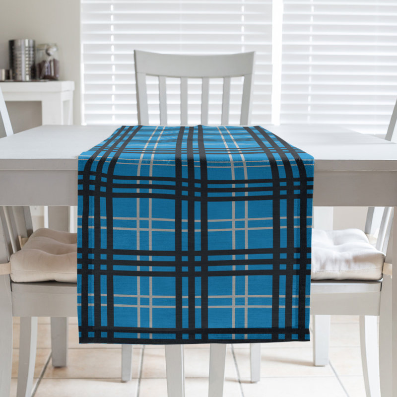 Paid Polyester Table Runner, 90" L x 16" W, Carolina Blue/Silver/Black