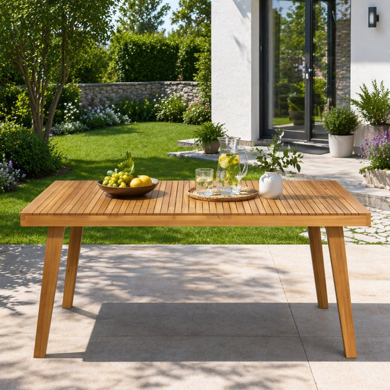 Table de salle à manger d'extérieur en bois d'acacia 69 "avec plateau à lattes, Naturel