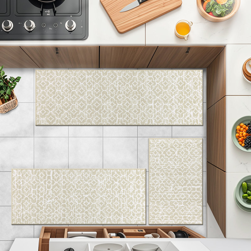 Machine Washable Non-Slip Kitchen Mat, Beige