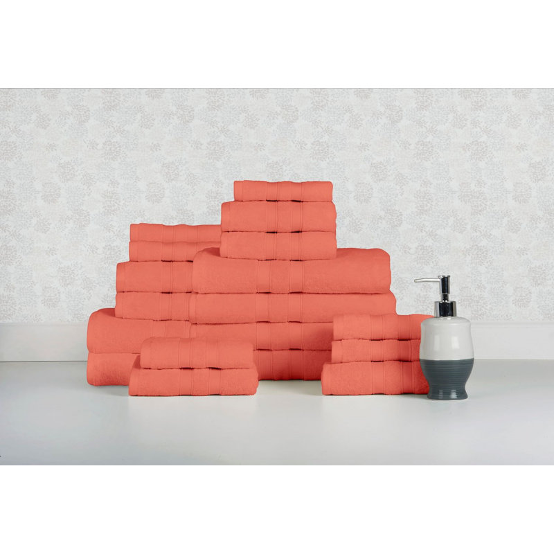 Bibb Home 18 Piece Egyptian-Quality Cotton Towel Set, Coral