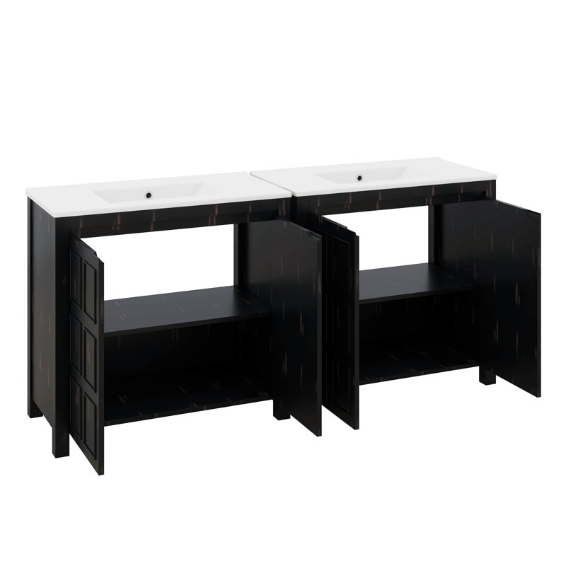 72" Bathroom Vanity Set With Double Vanities (Separate), Double Ceramic Sinks, Soft-Close Doors & Adjustable Shelf