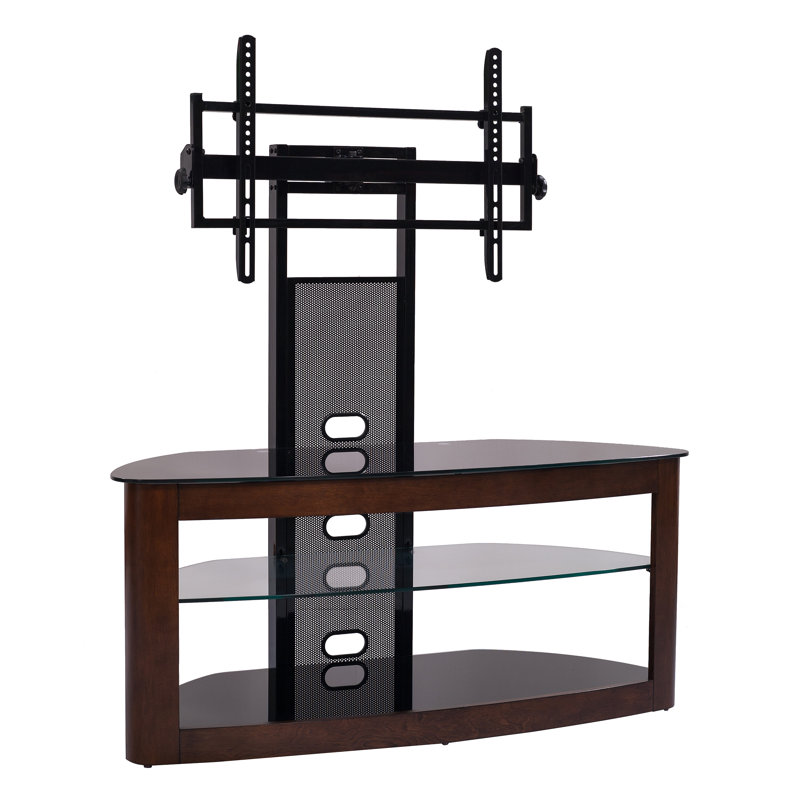 Tol Curved Wood TV Stand Mount, 3 Open Shelves for Up to 85" TVs