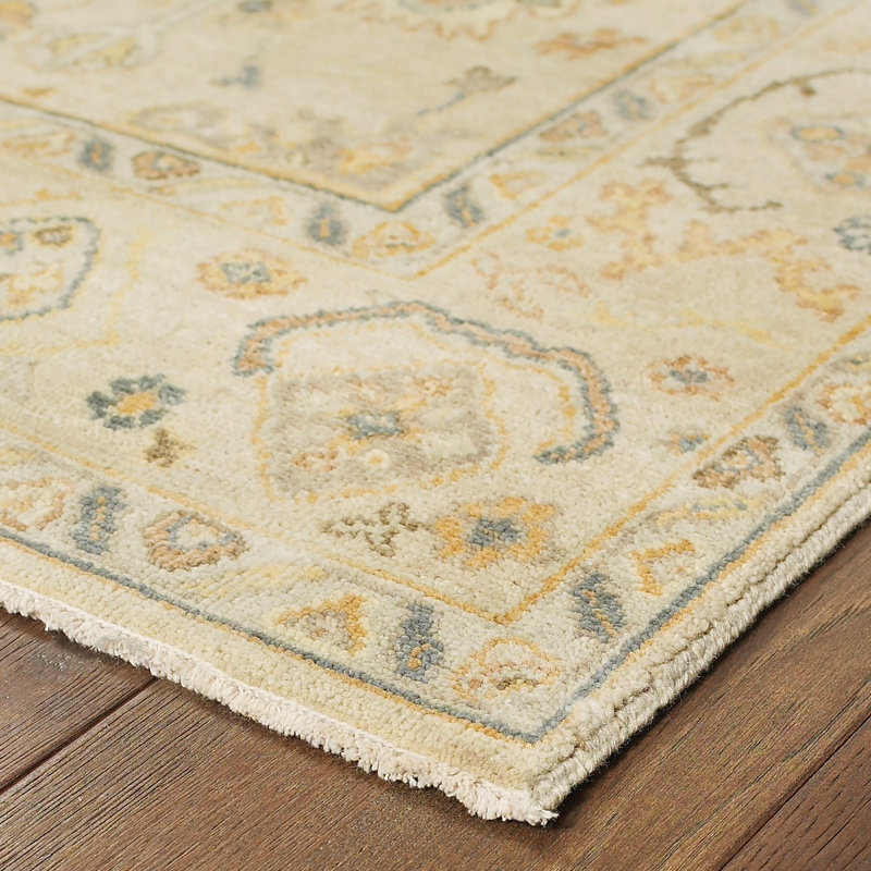 Presley Hand-Knotted Wool Beige/Grey Area Rug, Rectangle 8' x 10'