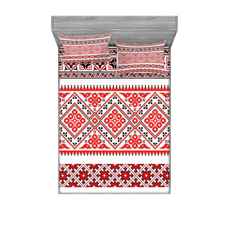 Ensemble de draps et taies décoratives Ambesonne Art, vermillon noir et blanc