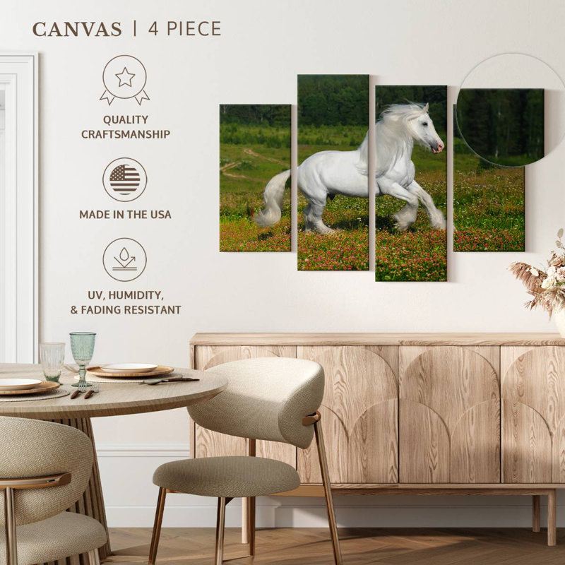 Shire à cheval dans la prairie, H 42 po x l 68 po