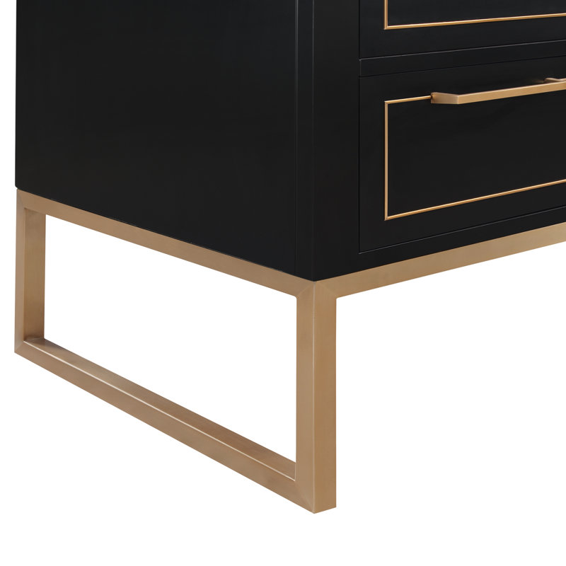 Markham 24'' W Single Vanity, Midnight Black, Carrara Marble, Satin Brass