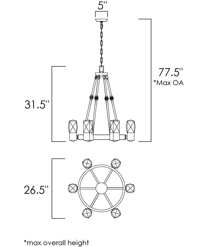 12 - Light LED Chandelier, Polished Nickel
