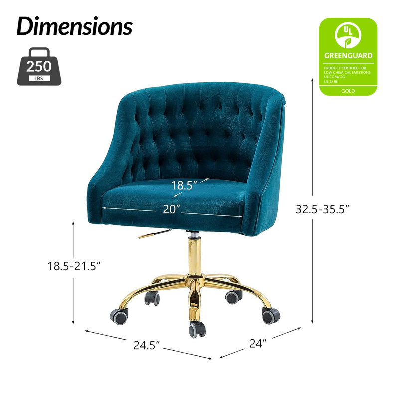 Chaise de travail en velours Doreen, Velours sarcelle