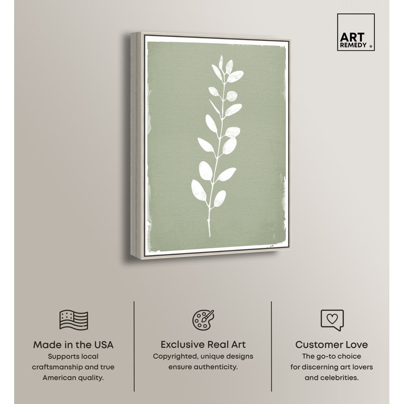 Linen Leaf Screen II Green and White Botanical Canvas Art, 25" x 17"