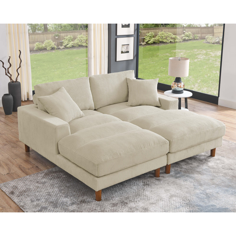 Waxman 74'' Square Arm Sofa, Beige Corduroy