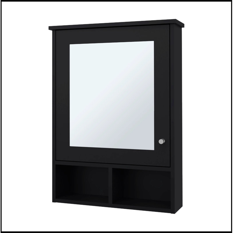 Pharmacie avec porte et miroir inclus, Noir, noir, noir, noir