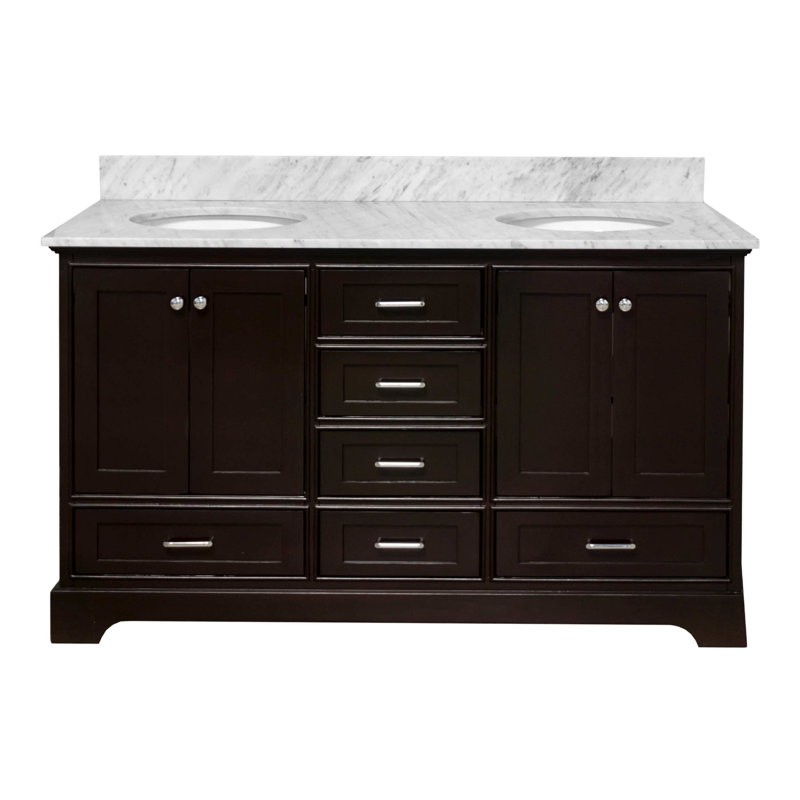 Ensemble de meuble-lavabo double 60 po Larosa, Chocolat, Marbre de Carrare