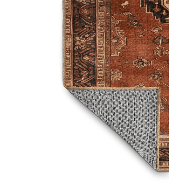 Machine Washable Persian Brown Area Rug, Round 4'