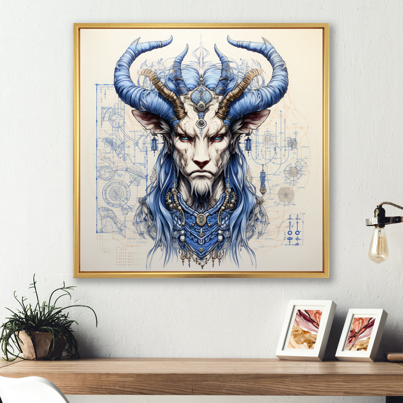 «Blue Mythical Creature», art mural «Mythical Creatures», H 16 po x l 16 po x P 1 po, Cadre flottant doré