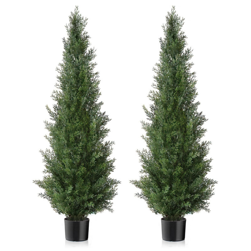 Cèdre artificiel topiaire avec pot pour l'extérieur / l'intérieur (ensemble de 2), H 37 po x l 9 po x P 6 po