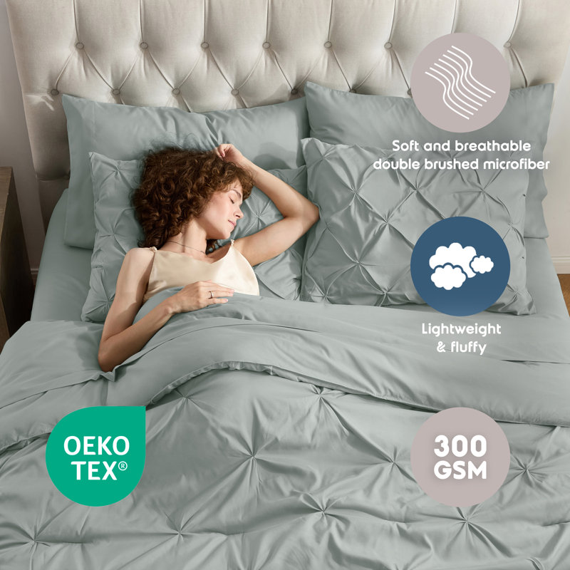 Bed-in-A-Bag Pleated Comforter Set with Bed Sheets, Sage Green, Full / Double Comforter + 6 Additional Pieces