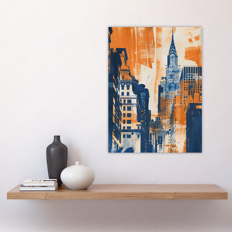 Cream Orange Cityscape Painting Wall Art Print