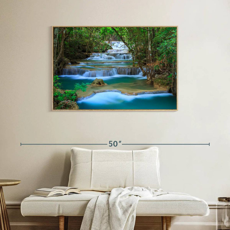 Cascade de la forêt de Kanchanaburi, Cadre flottant en bois naturel, 40 po x 27 po