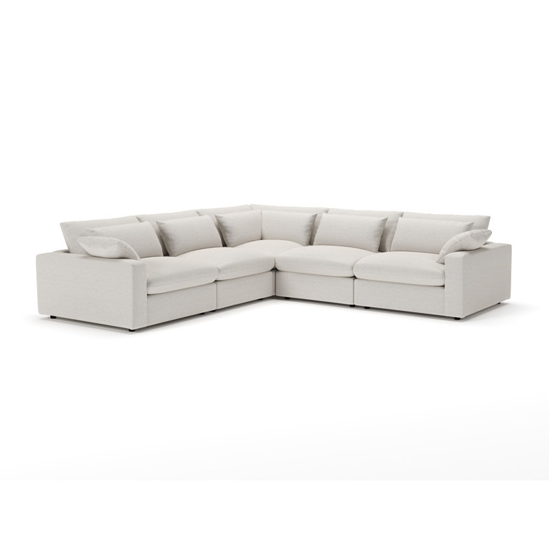 Canapé modulaire 5 pièces Remy, Natté gris clair Macarena