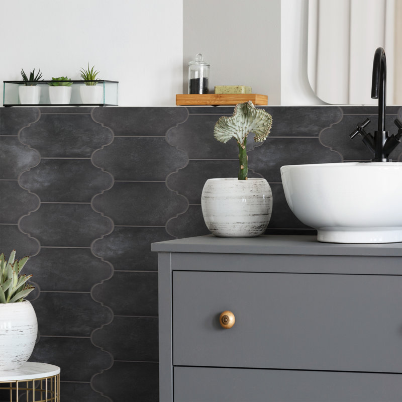 Alhama Provenzal 6" x 13" Porcelain Stone Look Wall & Floor Tile, Black