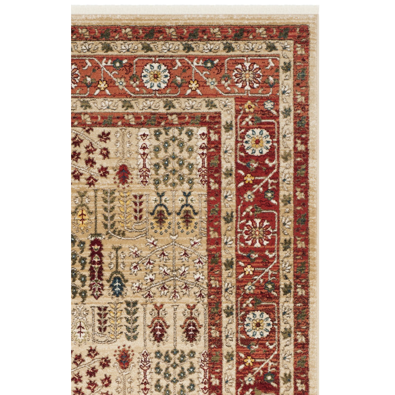 Tapis tissé à plat en polypropylène, rouge / beige Ralph Lauren Margaux, Tapis de couloir 2 pi 2 po x 12 pi
