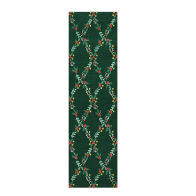 Christmas Area Rug -Soft Trellis Bedroom Carpet, Non Slip Non Shed Xmas Garland Floor Rug, Machine Washable Low Pile Indoor Mats for Living Room, Playroom, Kitchen