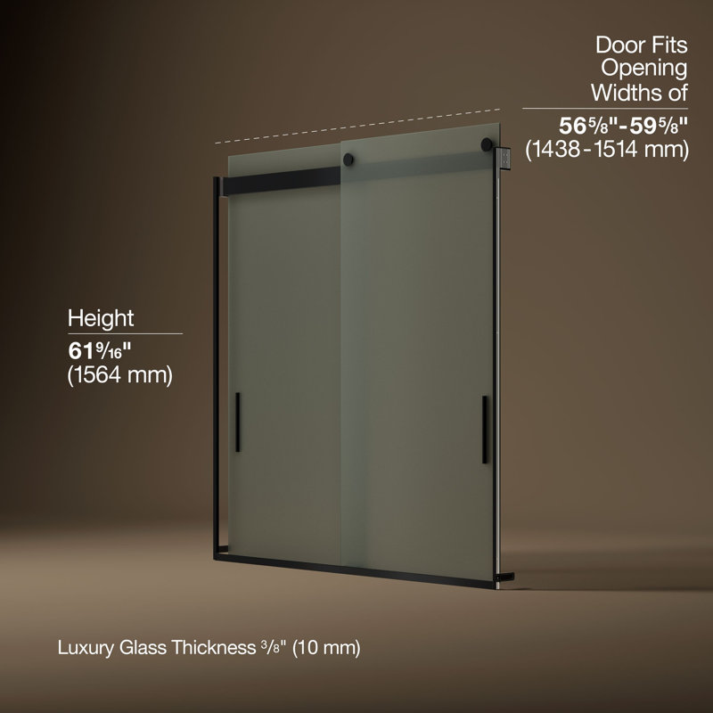 Levity 59.62" x 62" Bypass Bath Door with CleanCoat® Technology, Matte Black, Frosted