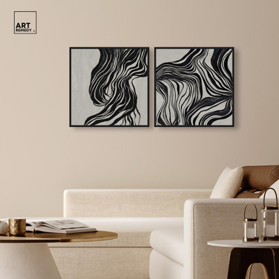 Emotional Flow Canvas Print Modern Wall Art Set by Art Remedy, Black Frame, 20 x 20