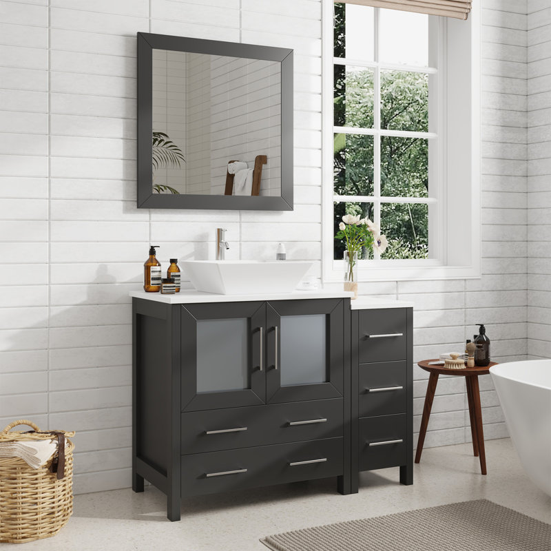  Framed 29.9" Single Bathroom Vanity Set with Mirror, Espresso