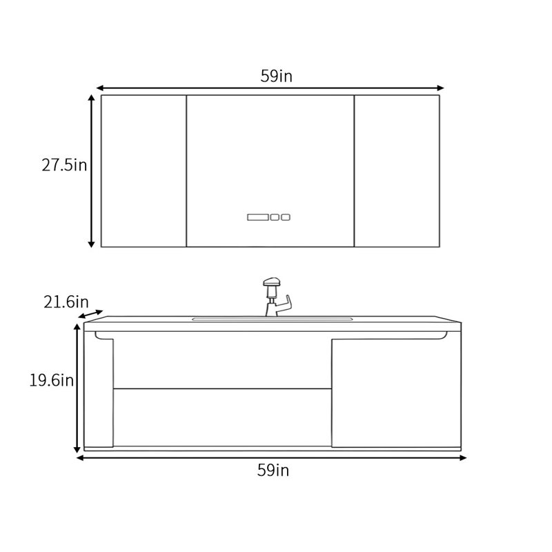 Armoire de salle de bain luxueuse de style italien, H 19,6 po x l 59 po x P 21,6 po