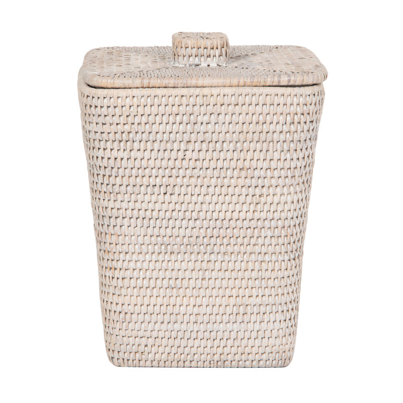 La Jolla Square Waste Basket and Trash Bin with Lid and Plastic Insert, White
