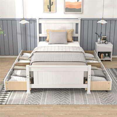 Wood Size Bed Frame With 4 Storage Drawers, Solid Wood Platform Bed With Headboard by Winston Porter