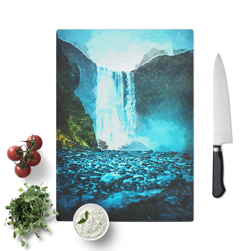 Tempered Glass Waterfall Path in Iceland in Abstract Chopping Board, 20 cm W x 28.5 cm L