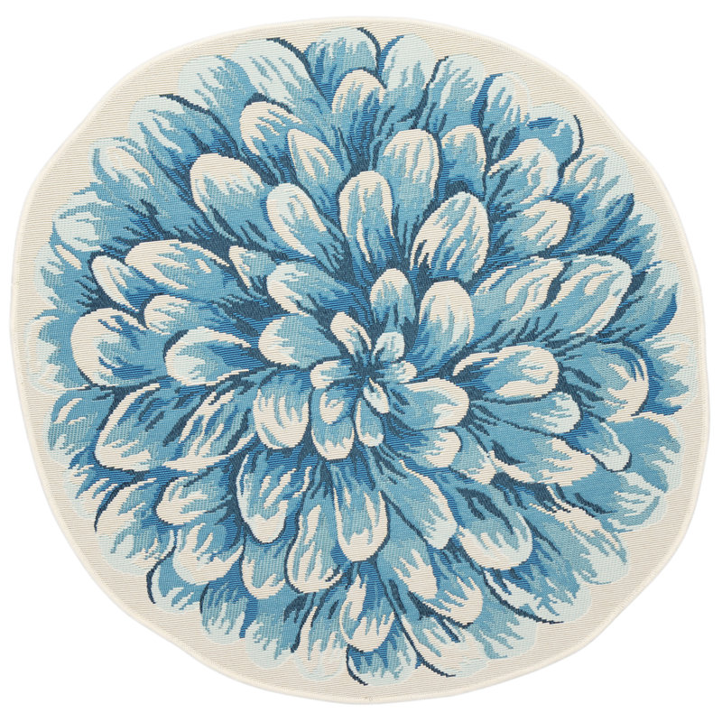 Jotavious Floral Polyester Non-Skid Kitchen Mat, Round 3'3", Blue