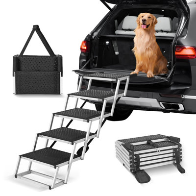 Pet Car Stair Rail 5-Step Aluminum 1 Piece Black Foldable