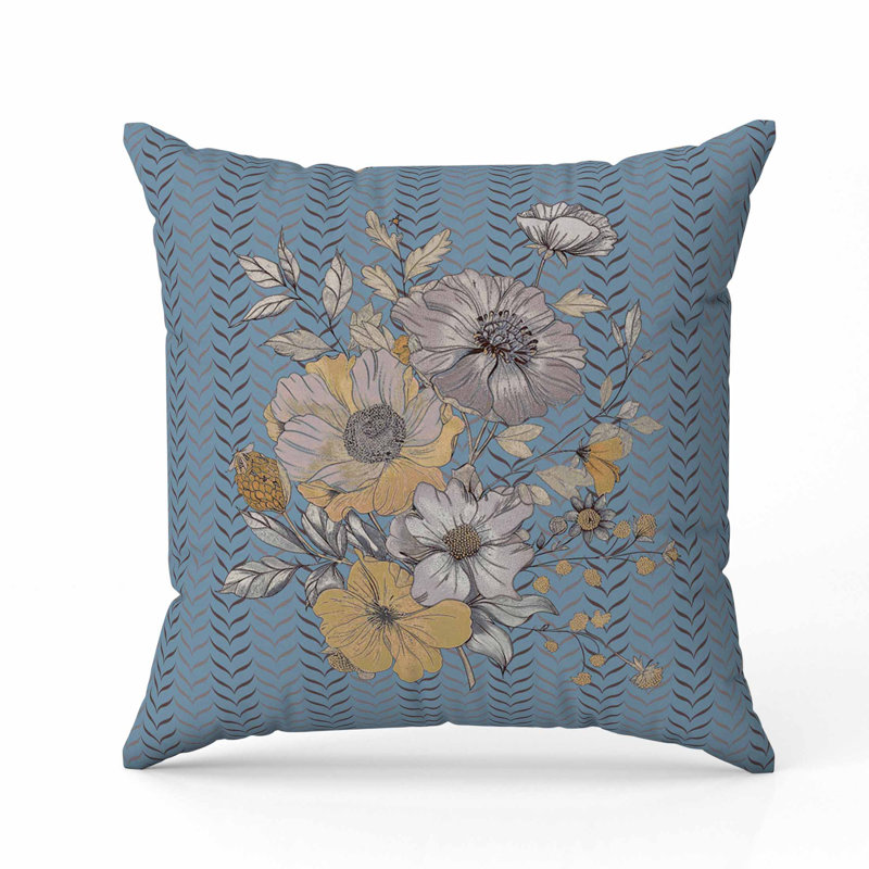 Oreiller en faux suède Misty Meadows, Bleu/jaune, Carré 26 po
