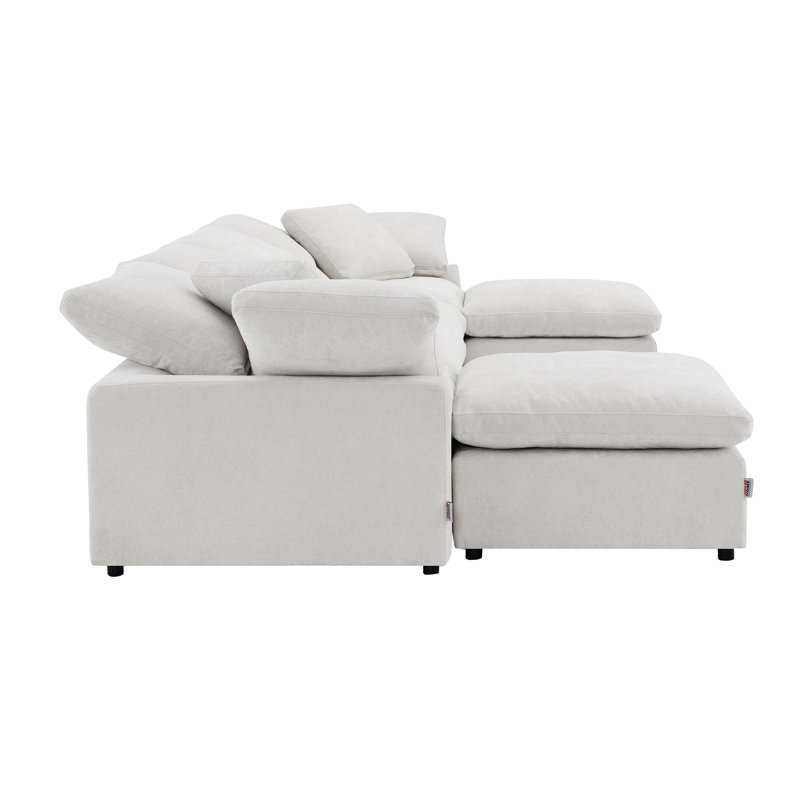 Canapé modulaire en lin ivoire avec repose-pieds 6 pièces Naveen