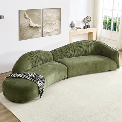 145.67'' Mid-Century Upholstered Comfy Couch With Facing Chaise Left For Livingroom,Bedroom, Apartment, Home Office GREEN