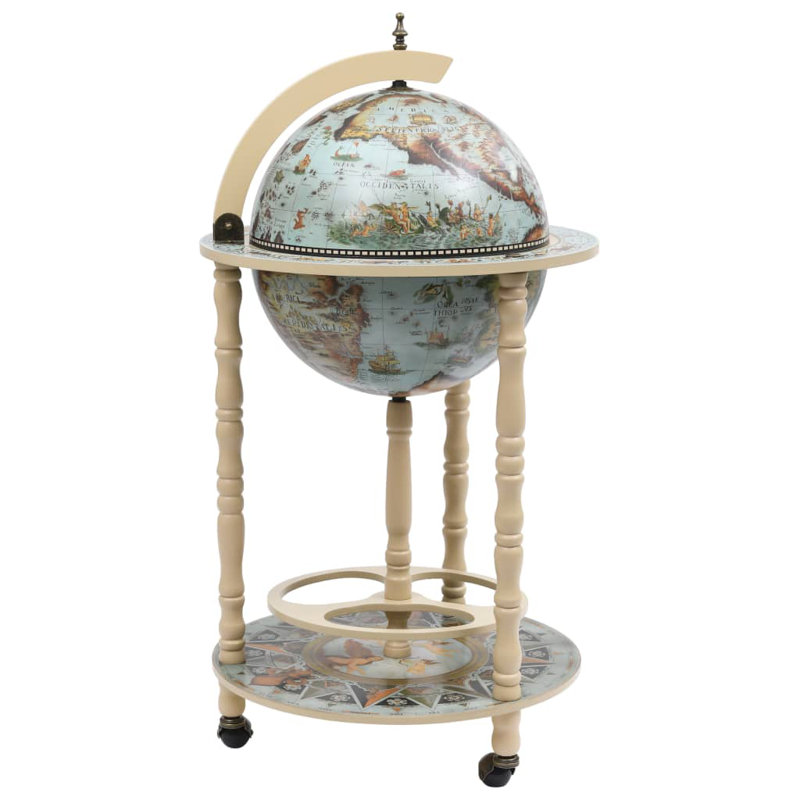 Kimora Globe Bar Wine Stand Eucalyptus Wood, Blue/White