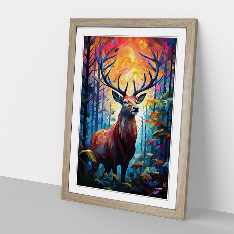Stag In A Forest Orphism - Framed Print, Oak, 64" H x 46" W x 2" D