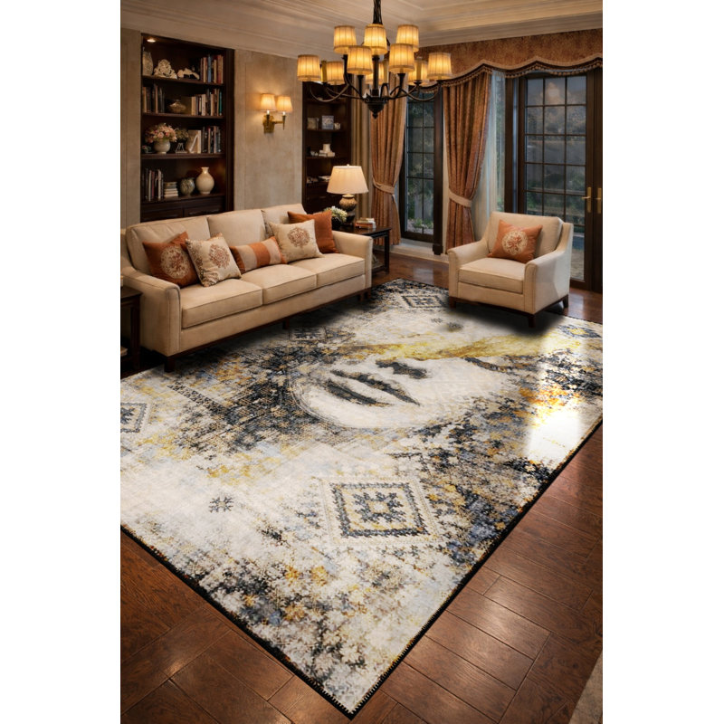Tapis gris tissé à motif abstrait lavable Mosso, 2'6" x 4'11"