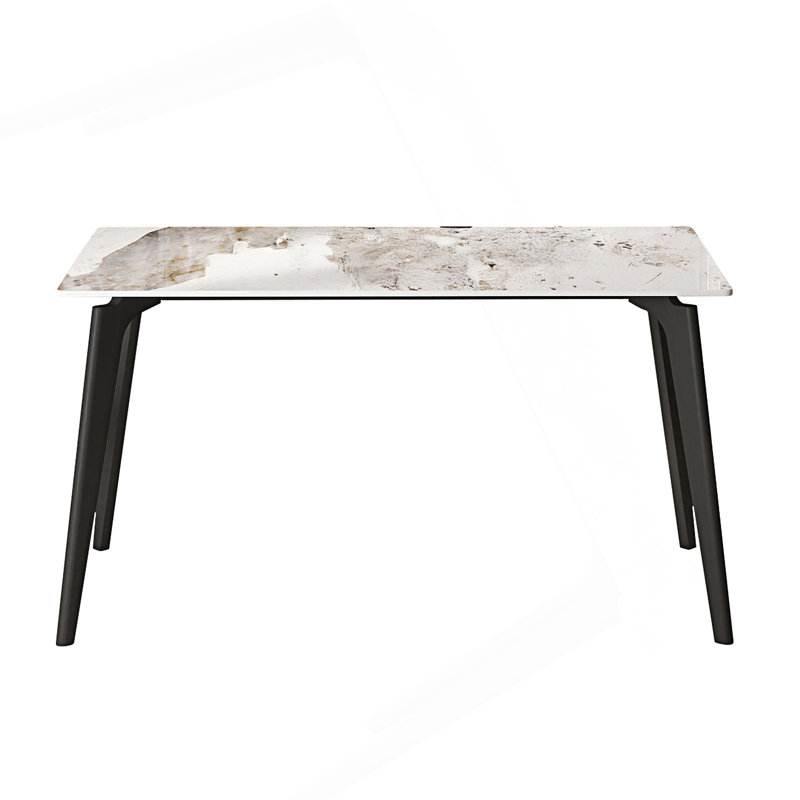 55.12" Modern Artificial Stone  Straight Edge Dining Table, 29.58"H x 55.17"L x 31.55"W, White/Brown